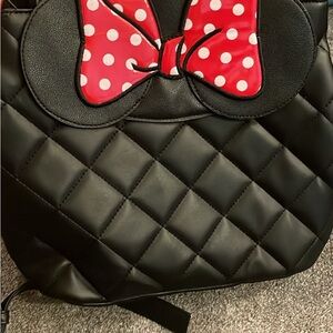 Black Quilted Backpack with Red Polka Dot Bow